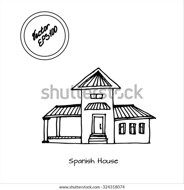 Hand Drawn Sketch Spanish House Big Stock Vektorgrafik