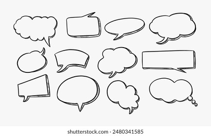 Hand drawn sketch speech bubble set