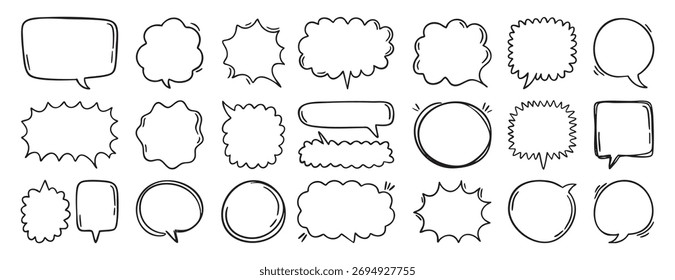 Dibujado a mano bosquejo Elementos de la burbuja del discurso doodle marcos de diálogo Ilustración vectorial