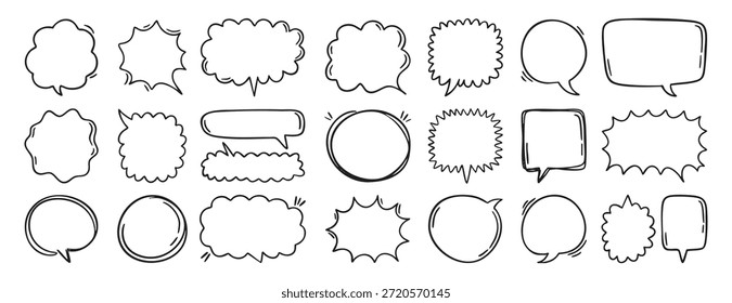 Dibujado a mano bosquejo Elementos de la burbuja del discurso doodle marcos de diálogo Ilustración vectorial