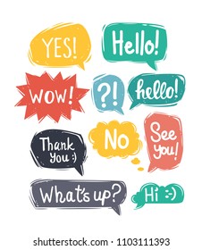 Hand drawn sketch speech bubbles set. Vector illustration