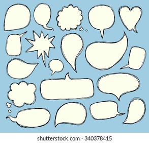 Hand drawn sketch speech bubbles set