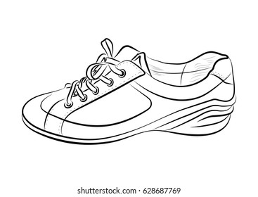 Hand drawn sketch of sport shoes, sneakers for summer. Vector stock illustration. Sport wear for men and women.