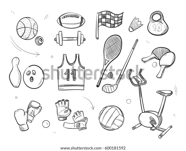 Hand Drawn Sketch Sports Fitness Equipment Stock Vector (Royalty Free ...