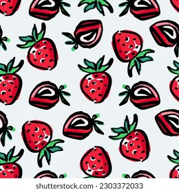 Hand Drawn sketch srawberry modern trendy seamless pattern