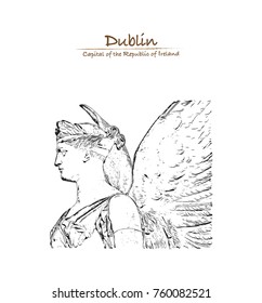 Hand drawn sketch of statue Dublin Ireland in vector illustration.