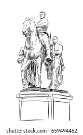 Hand drawn sketch of statue in New York city US. Vector illustration.