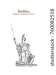 Hand drawn sketch of statue on top of the GPO in Dublin in vector illustration.