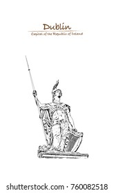 Hand drawn sketch of statue on top of the GPO in Dublin in vector illustration.