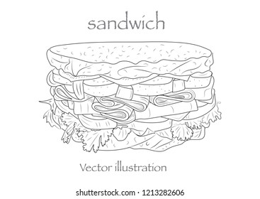 Hand drawn sketch steak sub sandwich. Vector black illustration Isolated object on white background. Menu design