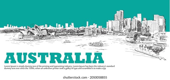 Hand drawn sketch style Australia Sydney Opera House. Vector illustration 