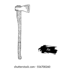 Hand drawn sketch style ax. Design fashion apparel texture print. Vector vintage and retro  illustration.