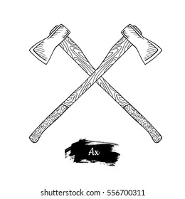 Hand drawn sketch style ax. Design fashion apparel texture print. Vector vintage and retro  illustration.