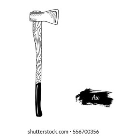 Hand drawn sketch style ax. Design fashion apparel texture print. Vector vintage and retro  illustration.