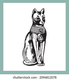 Hand drawn sketch style Bastet cat isolated on white background. Vector illustration.