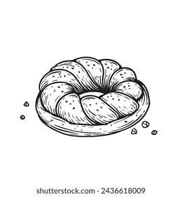Hand drawn sketch style bread. Russian, East European braided bread Kalach. Best for bakery designs. Vector illustration in retro style isolated on white.