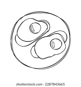 Hand drawn sketch style breakfast. Toasted bread slices and fried eggs. Vector.
