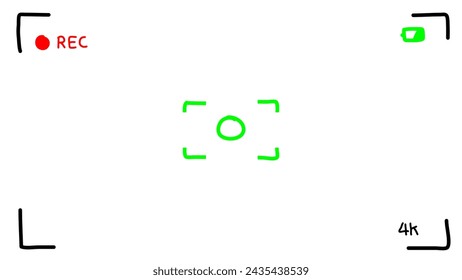Hand drawn sketch style camera rec interface viewfinder.Camera viewfinder. Viewfinder camera recording. Video screen Doodle style sketch.on a white background. vector illustration