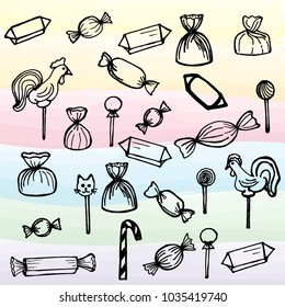 Hand drawn sketch style candies.Vector illustration