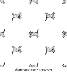 Hand drawn sketch style cats,bird,fish.Vector illustration isolated on white background.