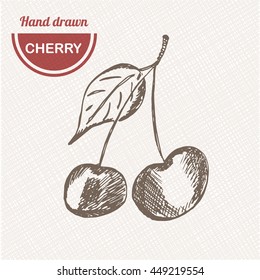 Hand drawn sketch style cherry composition. Healthy food vector illustration.