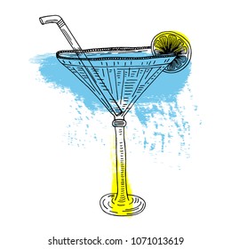 Hand drawn sketch style Cocktail Blue Lady.Vector illustration