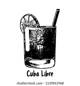 Hand drawn sketch style Cuba Libre isolated on white background. Vector illustration.
