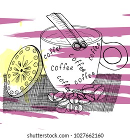 Hand drawn sketch style Cup with a coffee. Vector illustration.