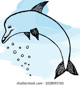 Hand drawn sketch style dolphin.Vector illustration.