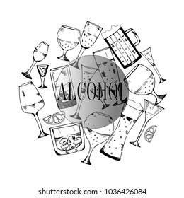 Hand drawn sketch style drinks. Vector illustration.