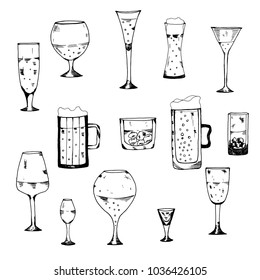 Hand drawn sketch style drinks. Vector illustration.