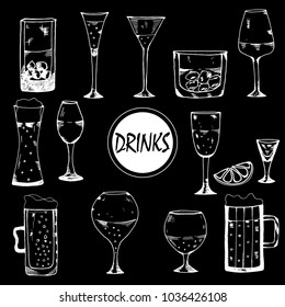 Hand drawn sketch style drinks. Vector illustration.