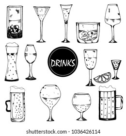 Hand drawn sketch style drinks. Vector illustration.