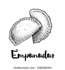 Hand drawn sketch style empanadas. Typical Latino America and spanish fast food. Vector illustration isolated on white background. Best for menu designs, packages.
