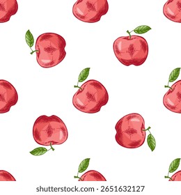 Hand drawn sketch style fruit , vintage apple seamless pattern.