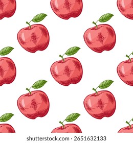 Dibujado a mano boceto estilo fruta, manzana vintage sin patrón.