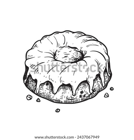 Hand drawn sketch style glazed Pound Cake. Sweet baked goods. Best for bakery and holiday designs. Vector illustration in retro style isolated on white.