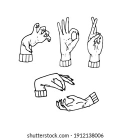 Hand drawn sketch style hands. Vector illustration of hand gestures.