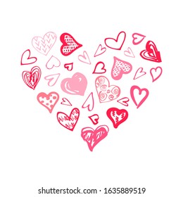 Hand drawn sketch style heart shape. Great for Valentine's day, baby shower, print, t-shirt design. Vector illustration isolated on white background.