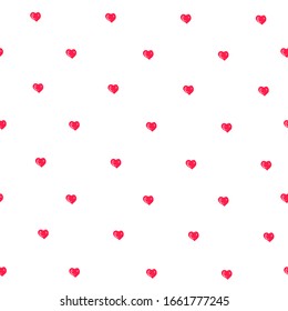 Hand drawn sketch style heart shapes seamless pattern. Vector illustration.