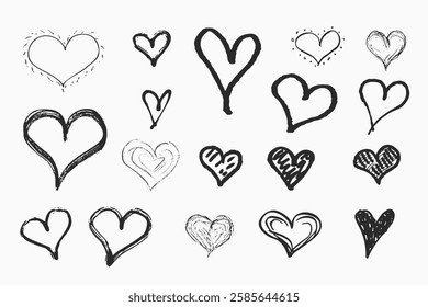 Hand drawn sketch style heart symbols set collection vector