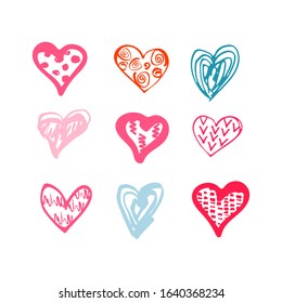 Hand drawn sketch style hearts shape set isolated on white background. Vector illustration.