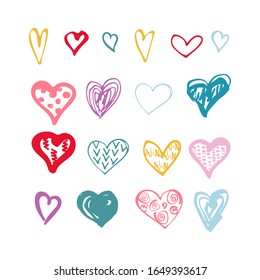 Hand drawn sketch style hearts shape set isolated on white background. Vector illustration.