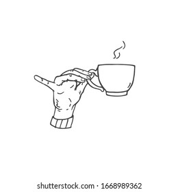 Hand drawn sketch style hand holding a cup. Vector illustration. 