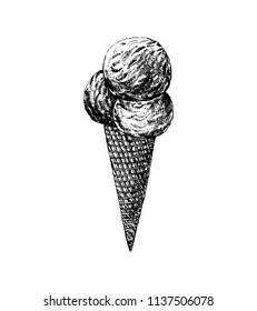 Hand drawn sketch style ice cream isolated on white background. Vector illustration.