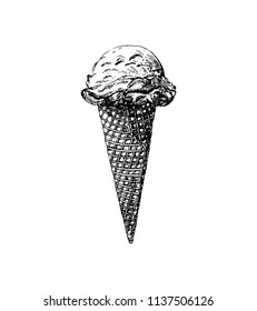 Hand drawn sketch style ice cream isolated on white background. Vector illustration.