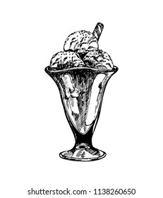 Hand drawn sketch style ice cream isolated on white background. Vector illustration.