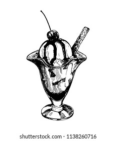 Hand drawn sketch style ice cream isolated on white background. Vector illustration.