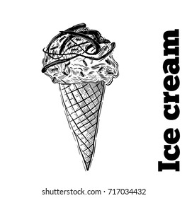 Hand drawn sketch style ice cream. Hand drawn vector illustration. Retro style.