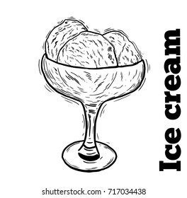 Hand drawn sketch style ice cream. Hand drawn vector illustration. Retro style.